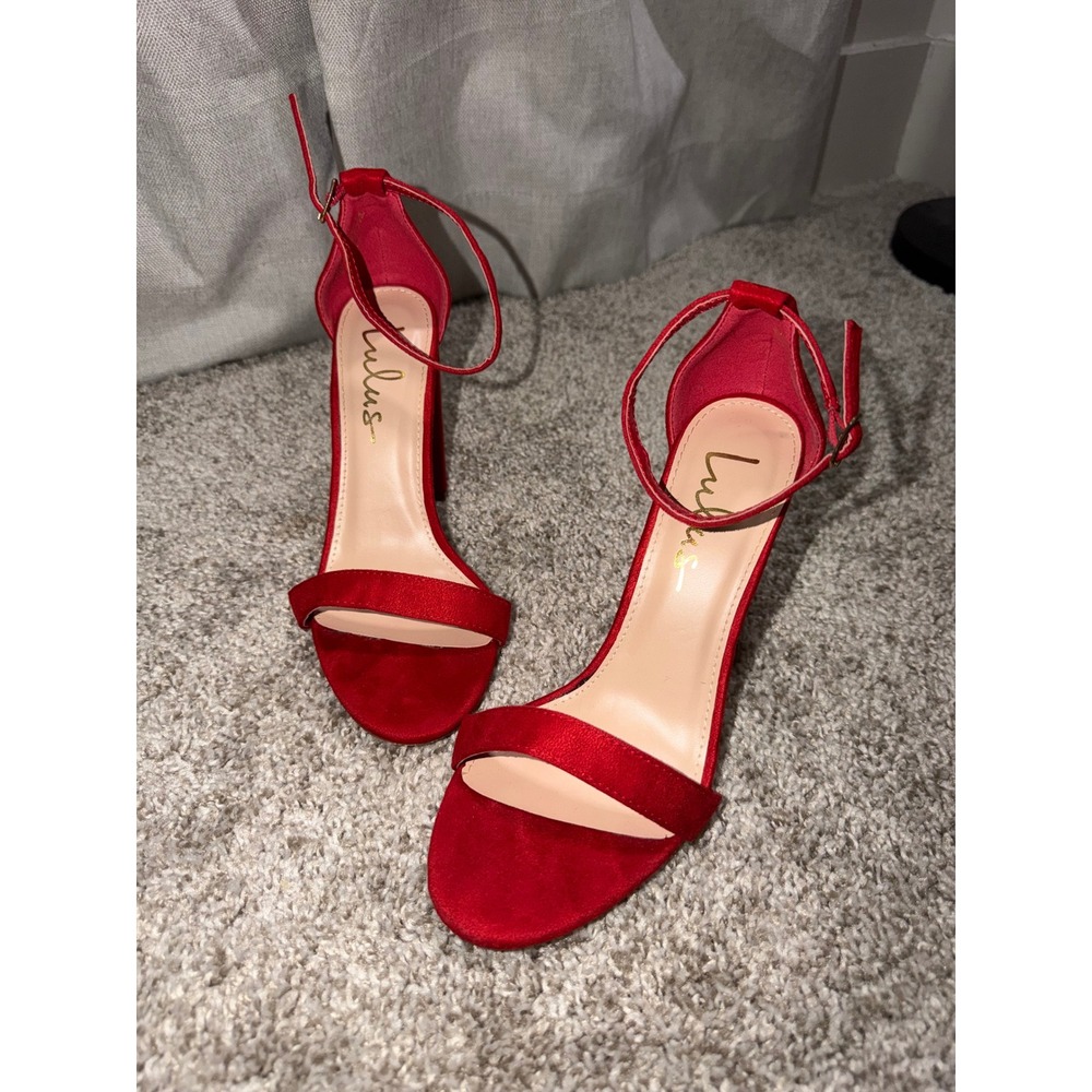 Red Suede 4 inch block heel with ankle strap and toe strap